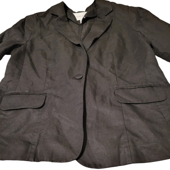 Frame One Button Pleated Linen and Lyocell Blend Blazer Women's Size 10 Black - Picture 8 of 9